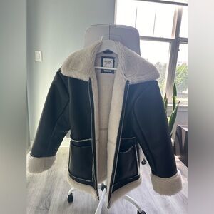 Abercrombie & Fitch Vegan Leather and Sherpa Jacket, Oversized, Small
